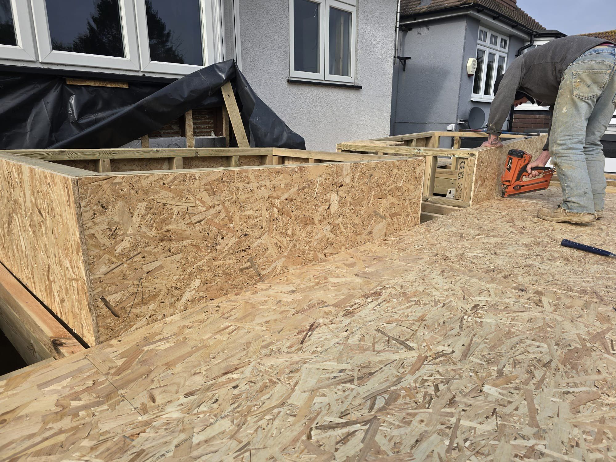 Flat roof framed and decked