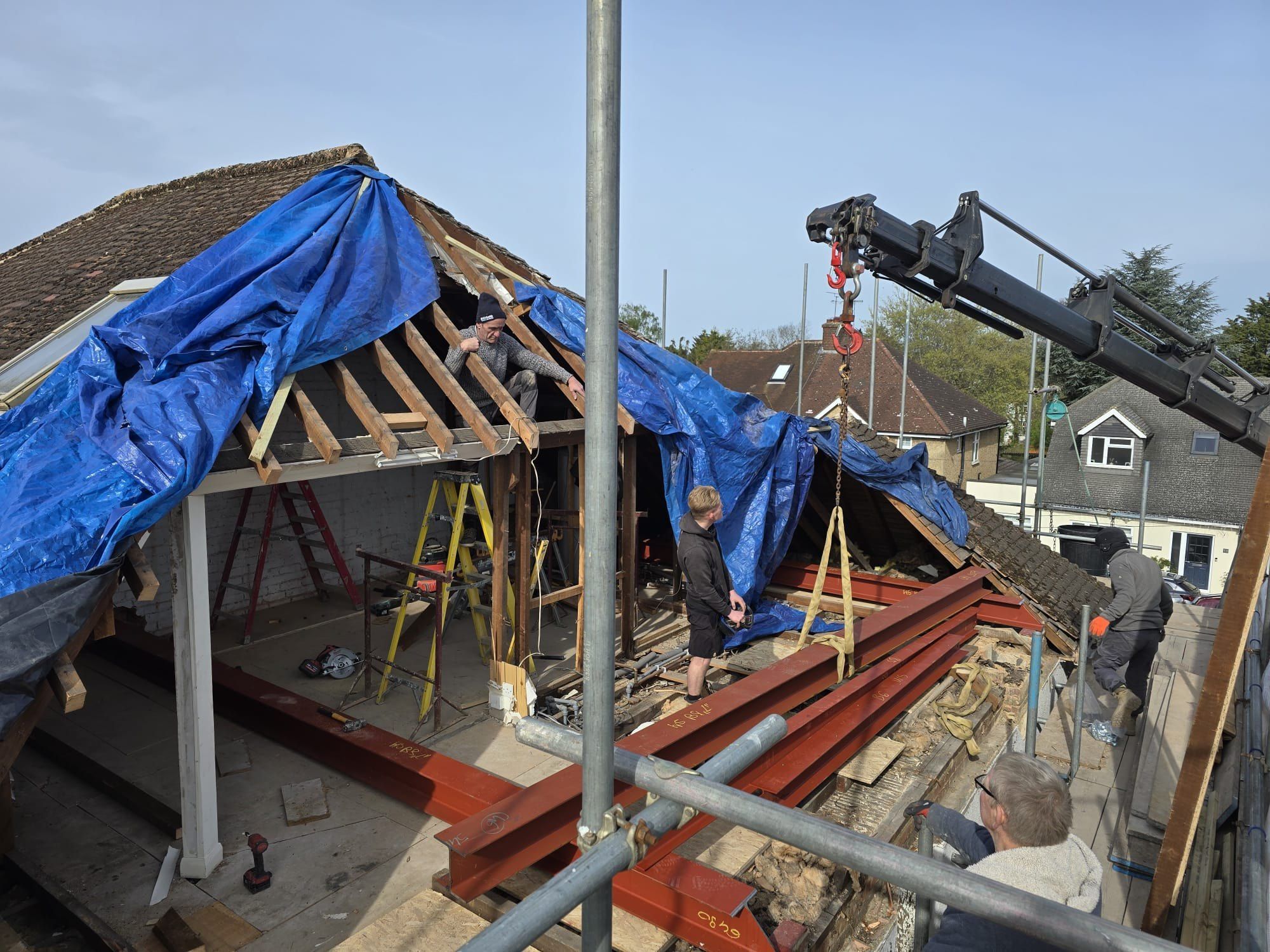 Steel lifted in by crane